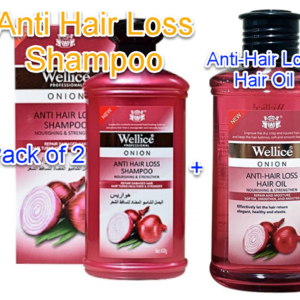 2 in 1 Wellice Onion Shampoo and Hair Oil for Hair Growth, Professional Onion Anti Hair Loss - Repair Damaged Hair Organic Shampoo - 400g & Oil 150g